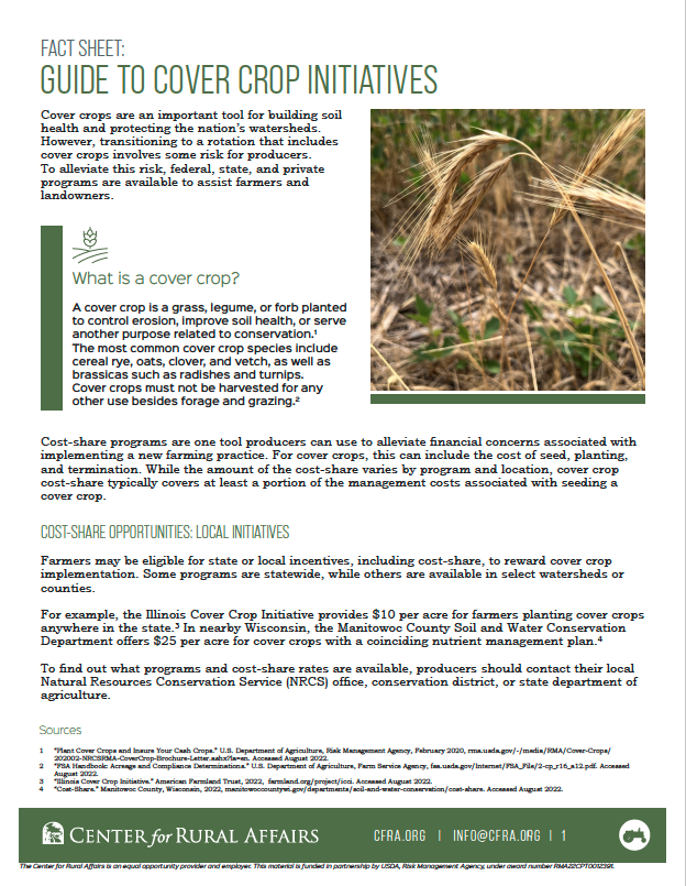 Fact Sheet Guide to Cover Crop Initiatives Center For Rural Affairs